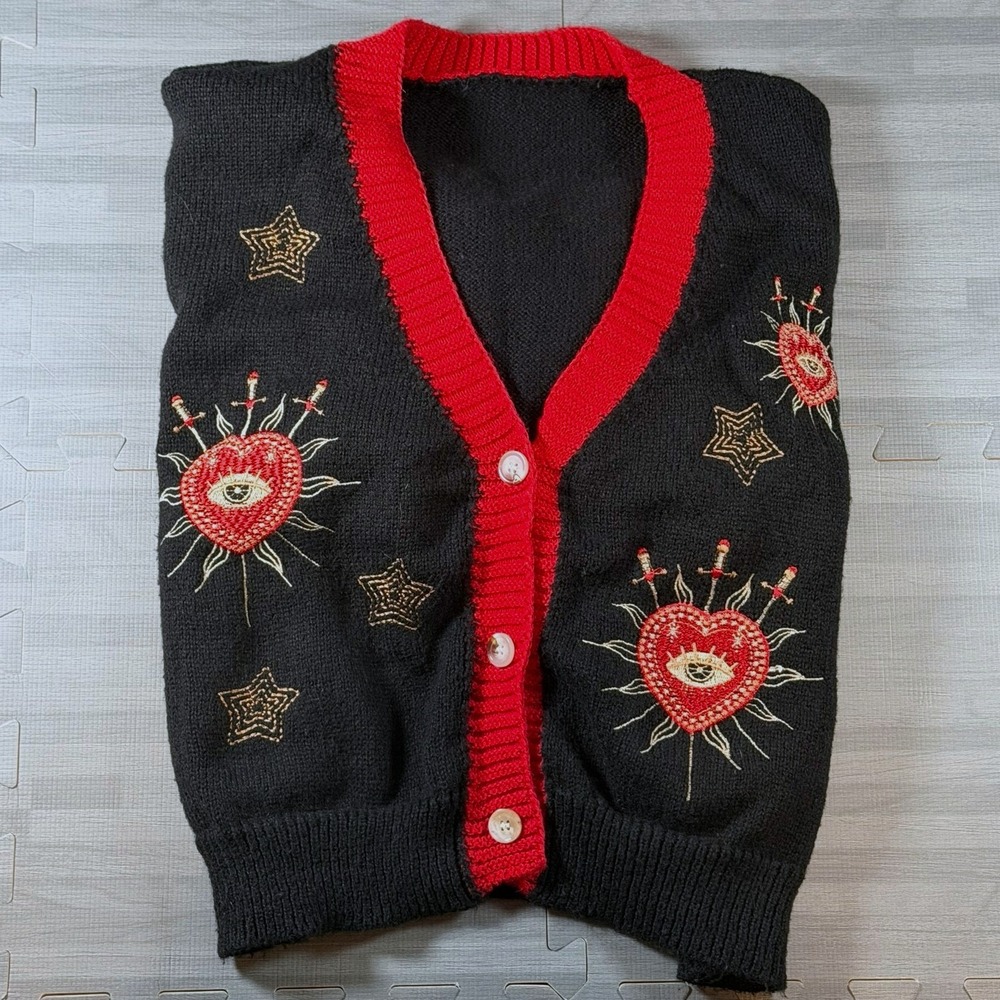 XL V Neck Cardigan Sweater Black Tarot Inspired